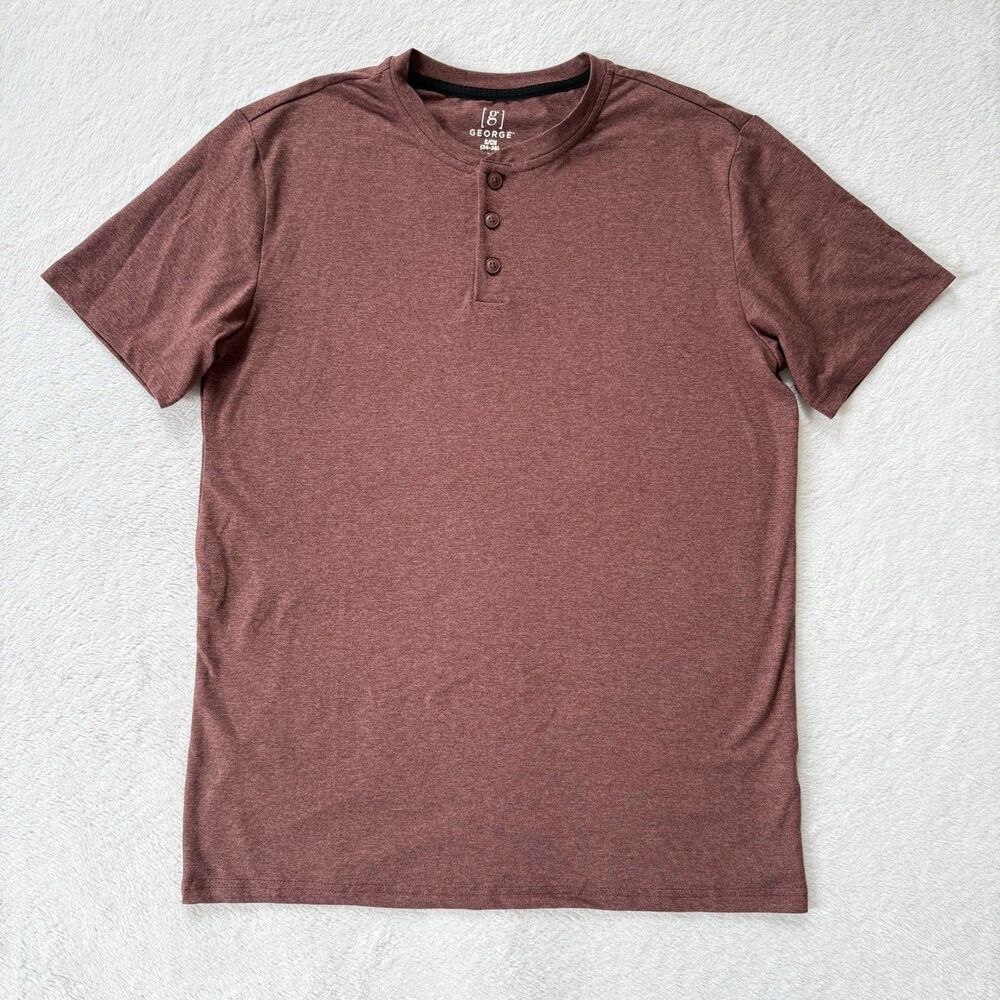 George Short Sleeve Henley Men’s Shirt Red Heather Size S (34-36)